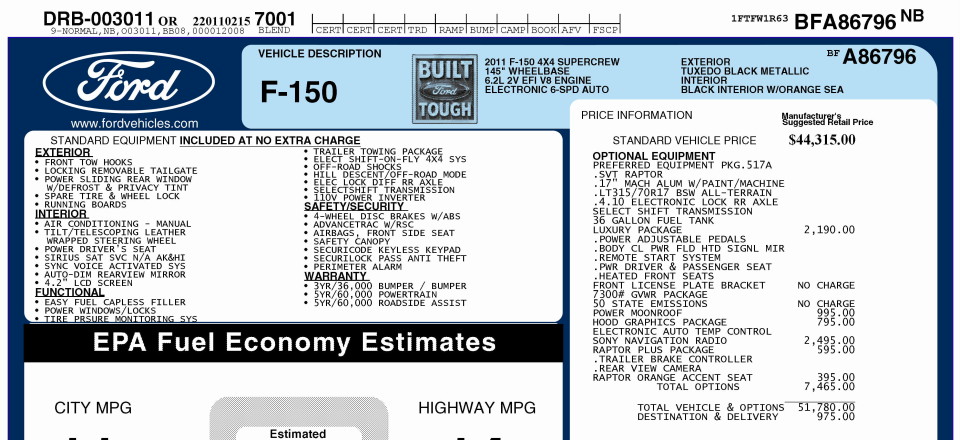 Decoding ford f 150 vin numbers