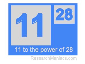 11 to the power of 28