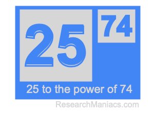 25 to the power of 74