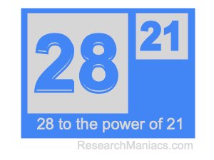 28 to the power of 21