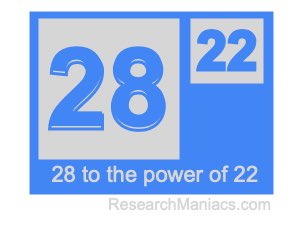 28 to the power of 22