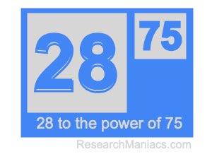 28 to the power of 75