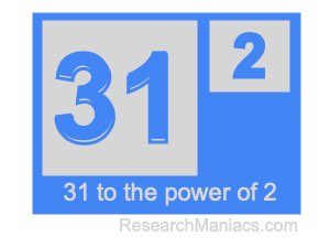 31 to the power of 2
