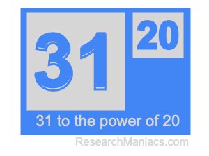 31 to the power of 20