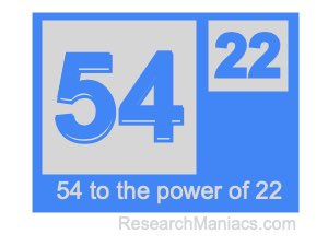 54 to the power of 22