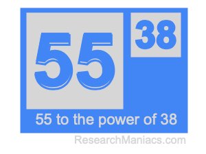 55 to the power of 38