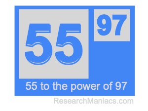 55 to the power of 97