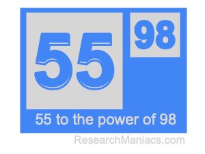 55 to the power of 98