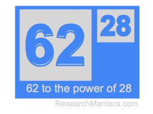 62 to the power of 28