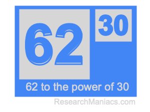 62 to the power of 30