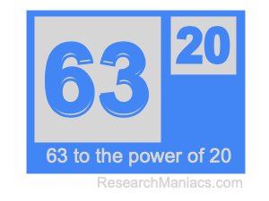 63 to the power of 20