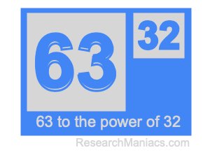 63 to the power of 32