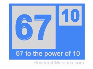 67 to the power of 10