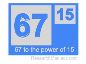 67 to the power of 15