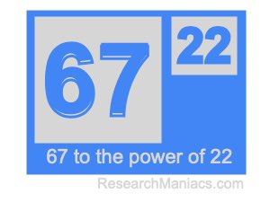 67 to the power of 22