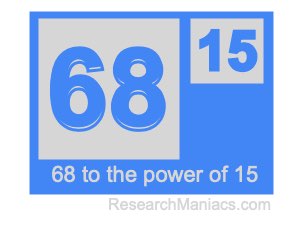 68 to the power of 15