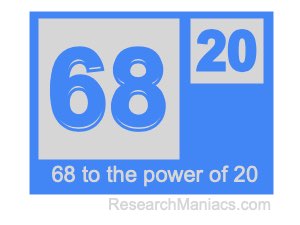 68 to the power of 20