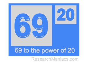 69 to the power of 20