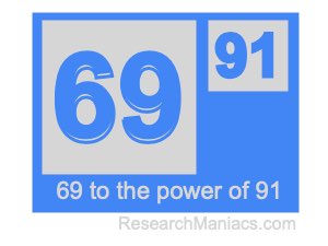69 to the power of 91