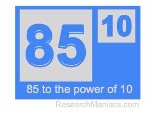 85 to the power of 10