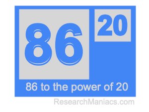 86 to the power of 20