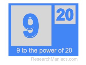 9 to the power of 20
