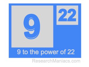 9 to the power of 22