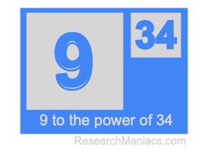 9 to the power of 34