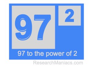 97 to the power of 2