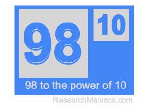 98 to the power of 10