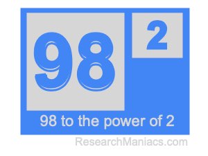 98 to the power of 2