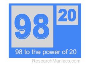 98 to the power of 20